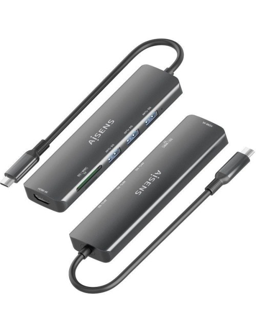 Docking USB Tipo-C Aisens ASUC-6P024-GR/ 1xHDMI 4K/ 3xUSB/ 1xLector Tarjetas/ Gris
