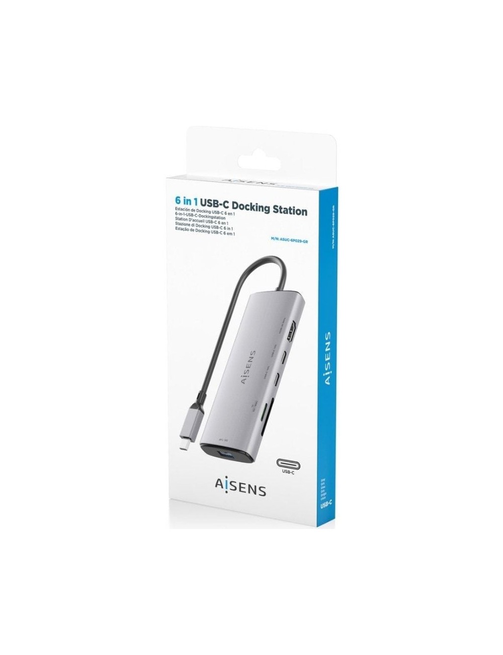 Docking USB Tipo-C Aisens ASUC-6P029-GR/ 1xHDMI 4K/ 1xUSB/ 2xUSB Tipo-C/ 1xLector de Tarjetas/ Gris
