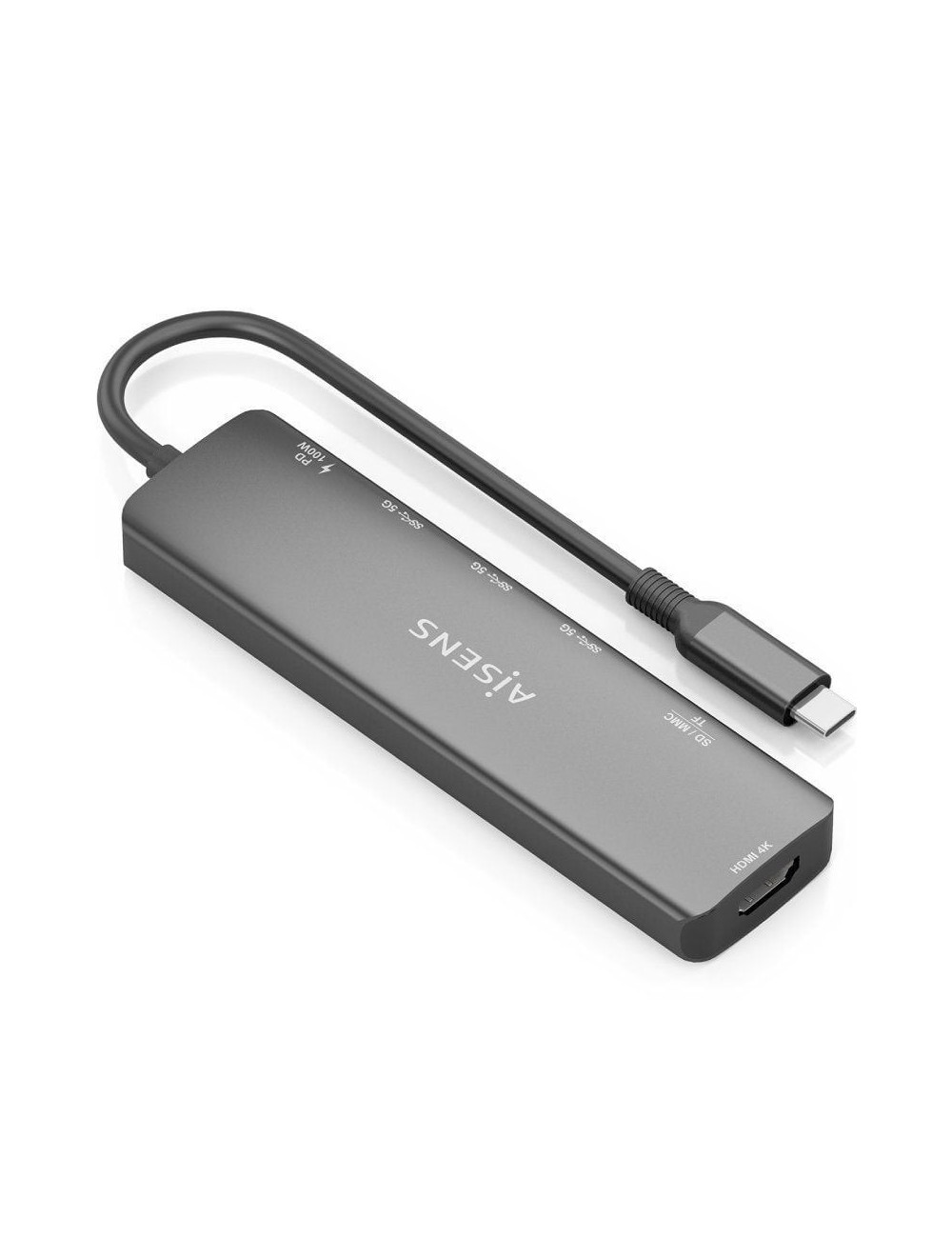Docking USB Tipo-C Aisens ASUC-7P025-GR/ 1xHDMI 4K/ 3xUSB/ 1xUSB Tipo-C PD/ 1xLector Tarjetas/ Gris