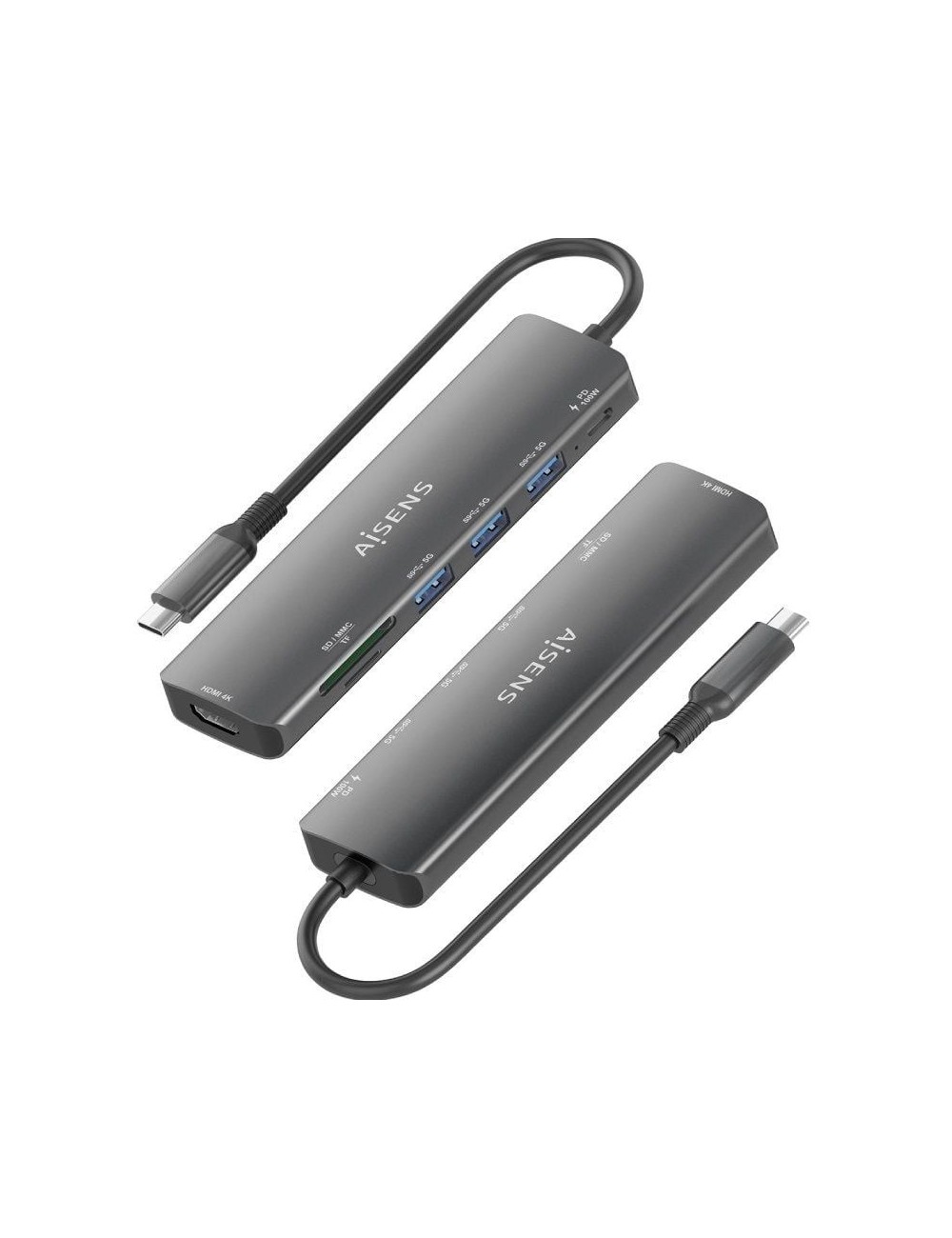 Docking USB Tipo-C Aisens ASUC-7P025-GR/ 1xHDMI 4K/ 3xUSB/ 1xUSB Tipo-C PD/ 1xLector Tarjetas/ Gris