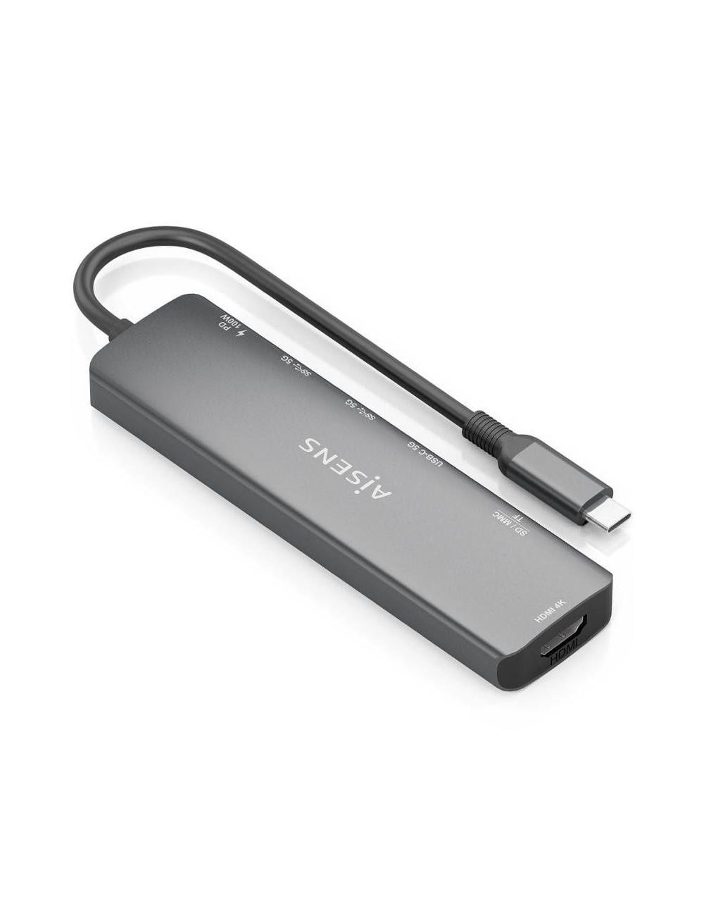 Docking USB Tipo-C Aisens ASUC-7P026-GR/ 1xHDMI 4K/ 2xUSB/ 1xUSB Tipo-C / 1xUSB Tipo-C PD/ 1xLector Tarjetas/ Gris