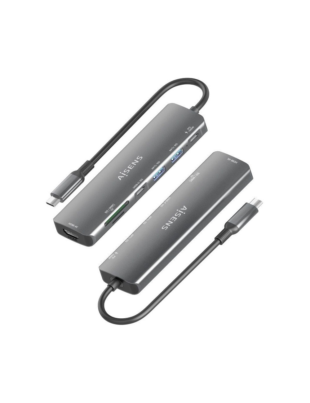 Docking USB Tipo-C Aisens ASUC-7P026-GR/ 1xHDMI 4K/ 2xUSB/ 1xUSB Tipo-C / 1xUSB Tipo-C PD/ 1xLector Tarjetas/ Gris