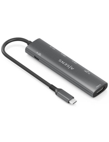 Docking USB Tipo-C Aisens ASUC-7P027-GR/ 1xHDMI 4K/ 3xUSB/ 1xUSB Tipo-C PD/ 1xLector Tarjetas/ Gris