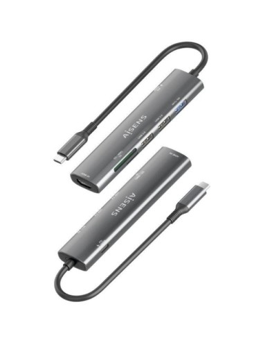 Docking USB Tipo-C Aisens ASUC-7P027-GR/ 1xHDMI 4K/ 3xUSB/ 1xUSB Tipo-C PD/ 1xLector Tarjetas/ Gris