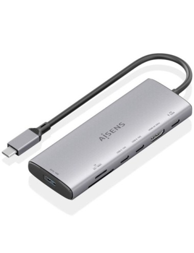 Docking USB Tipo-C Aisens ASUC-7P031-GR/ 1xHDMI 4K/ 1xUSB/ 2xUSB Tipo-C/ 1xLector Tarjetas/ 1xUSB Tipo-C PD/ Gris