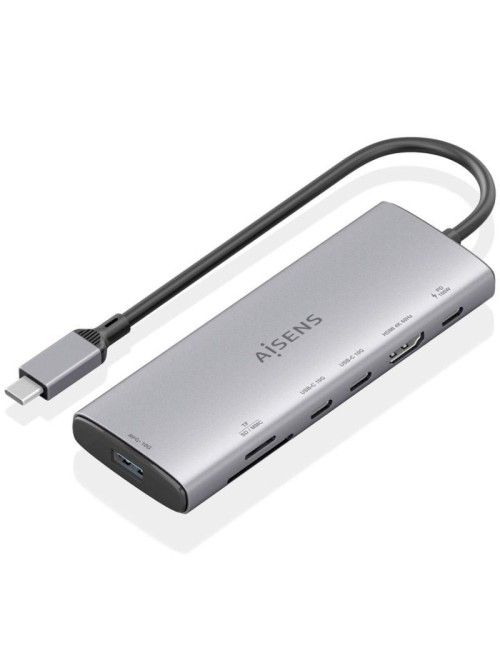 Docking USB Tipo-C Aisens ASUC-7P031-GR/ 1xHDMI 4K/ 1xUSB/ 2xUSB Tipo-C/ 1xLector Tarjetas/ 1xUSB Tipo-C PD/ Gris