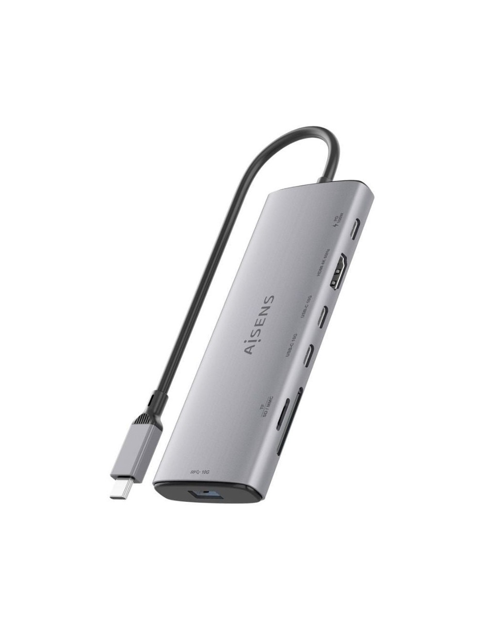 Docking USB Tipo-C Aisens ASUC-7P031-GR/ 1xHDMI 4K/ 1xUSB/ 2xUSB Tipo-C/ 1xLector Tarjetas/ 1xUSB Tipo-C PD/ Gris