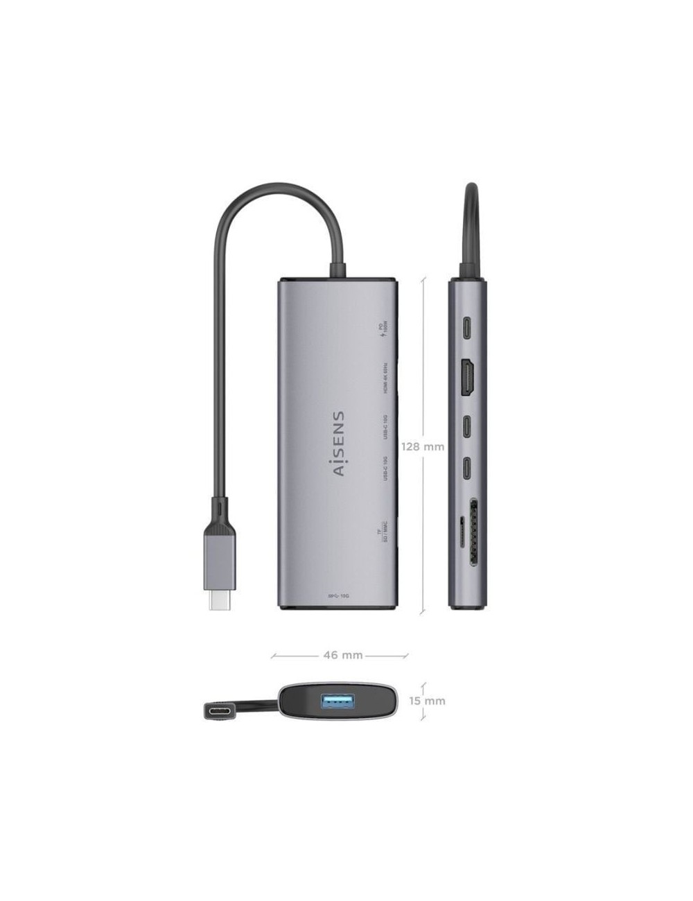 Docking USB Tipo-C Aisens ASUC-7P031-GR/ 1xHDMI 4K/ 1xUSB/ 2xUSB Tipo-C/ 1xLector Tarjetas/ 1xUSB Tipo-C PD/ Gris