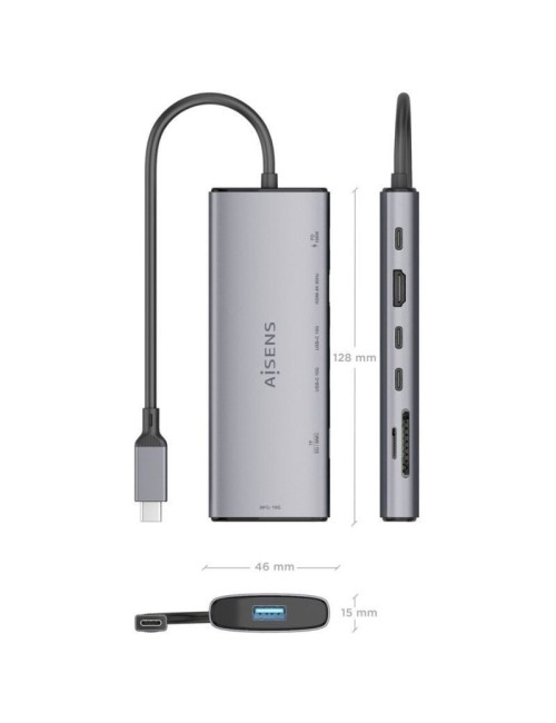 Docking USB Tipo-C Aisens ASUC-7P031-GR/ 1xHDMI 4K/ 1xUSB/ 2xUSB Tipo-C/ 1xLector Tarjetas/ 1xUSB Tipo-C PD/ Gris