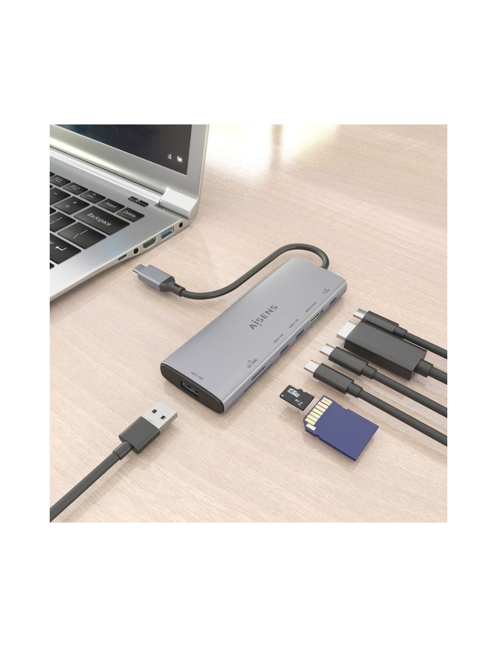 Docking USB Tipo-C Aisens ASUC-7P031-GR/ 1xHDMI 4K/ 1xUSB/ 2xUSB Tipo-C/ 1xLector Tarjetas/ 1xUSB Tipo-C PD/ Gris
