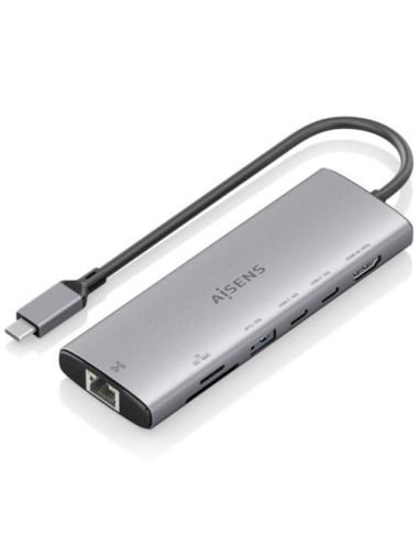 Docking USB Tipo-C Aisens ASUC-7P032-GR/ 1xHDMI 4K/ 1xUSB/ 2xUSB Tipo-C/ 1xRJ45/ 1xLector Tarjetas/ Gris