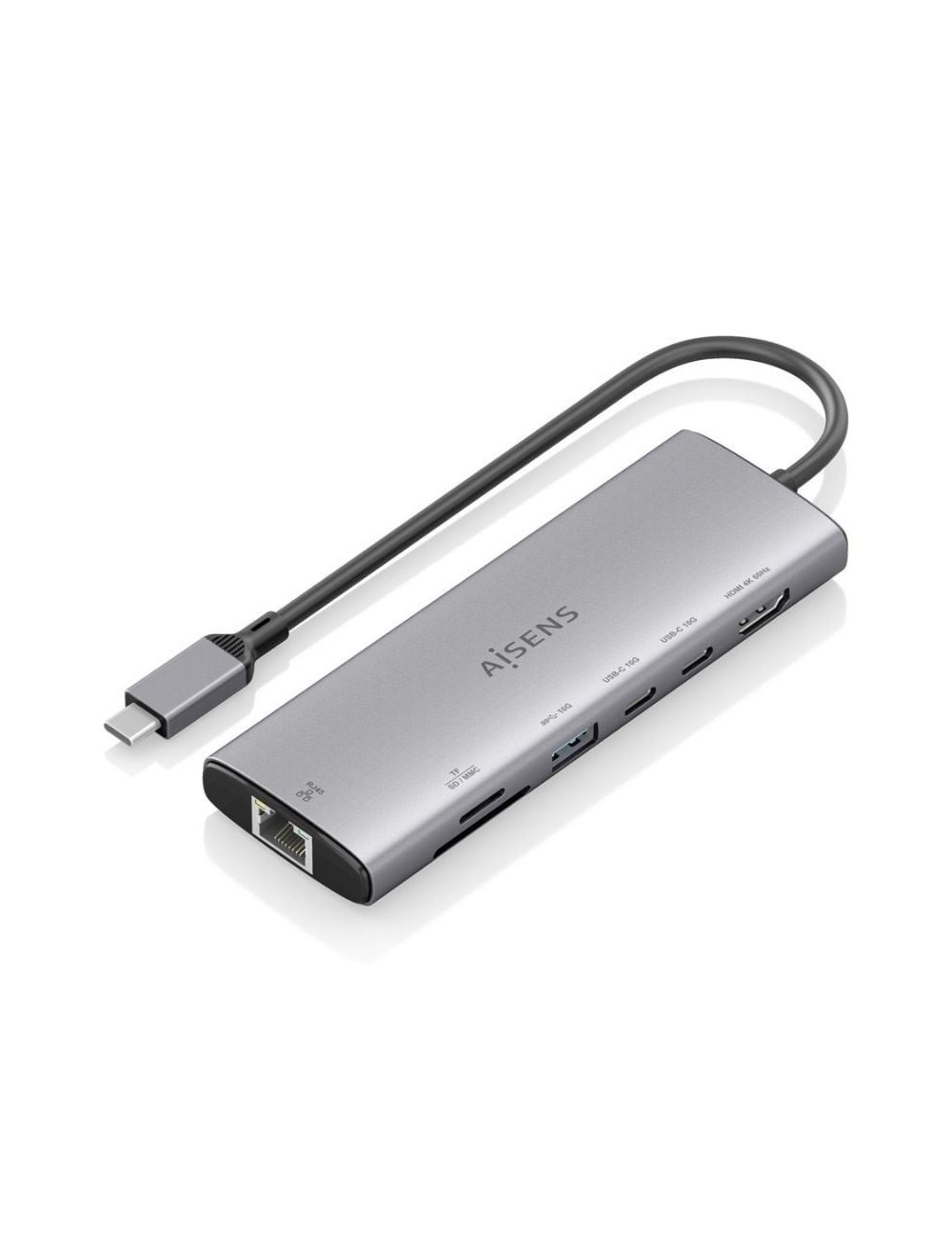 Docking USB Tipo-C Aisens ASUC-7P032-GR/ 1xHDMI 4K/ 1xUSB/ 2xUSB Tipo-C/ 1xRJ45/ 1xLector Tarjetas/ Gris