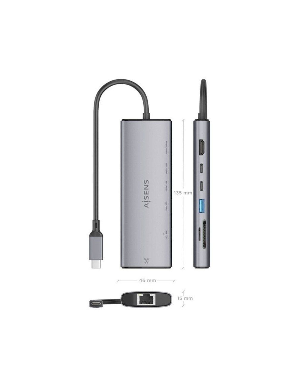 Docking USB Tipo-C Aisens ASUC-7P032-GR/ 1xHDMI 4K/ 1xUSB/ 2xUSB Tipo-C/ 1xRJ45/ 1xLector Tarjetas/ Gris