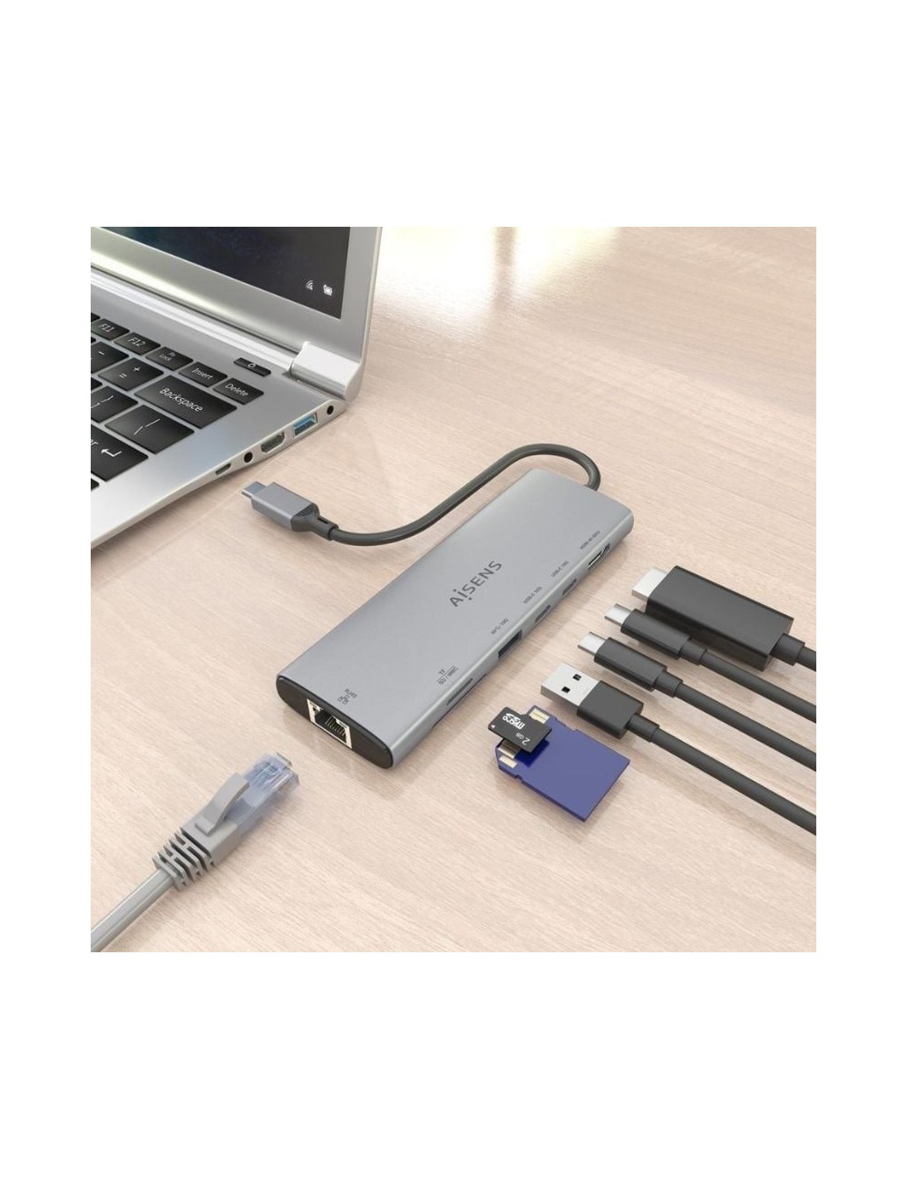 Docking USB Tipo-C Aisens ASUC-7P032-GR/ 1xHDMI 4K/ 1xUSB/ 2xUSB Tipo-C/ 1xRJ45/ 1xLector Tarjetas/ Gris