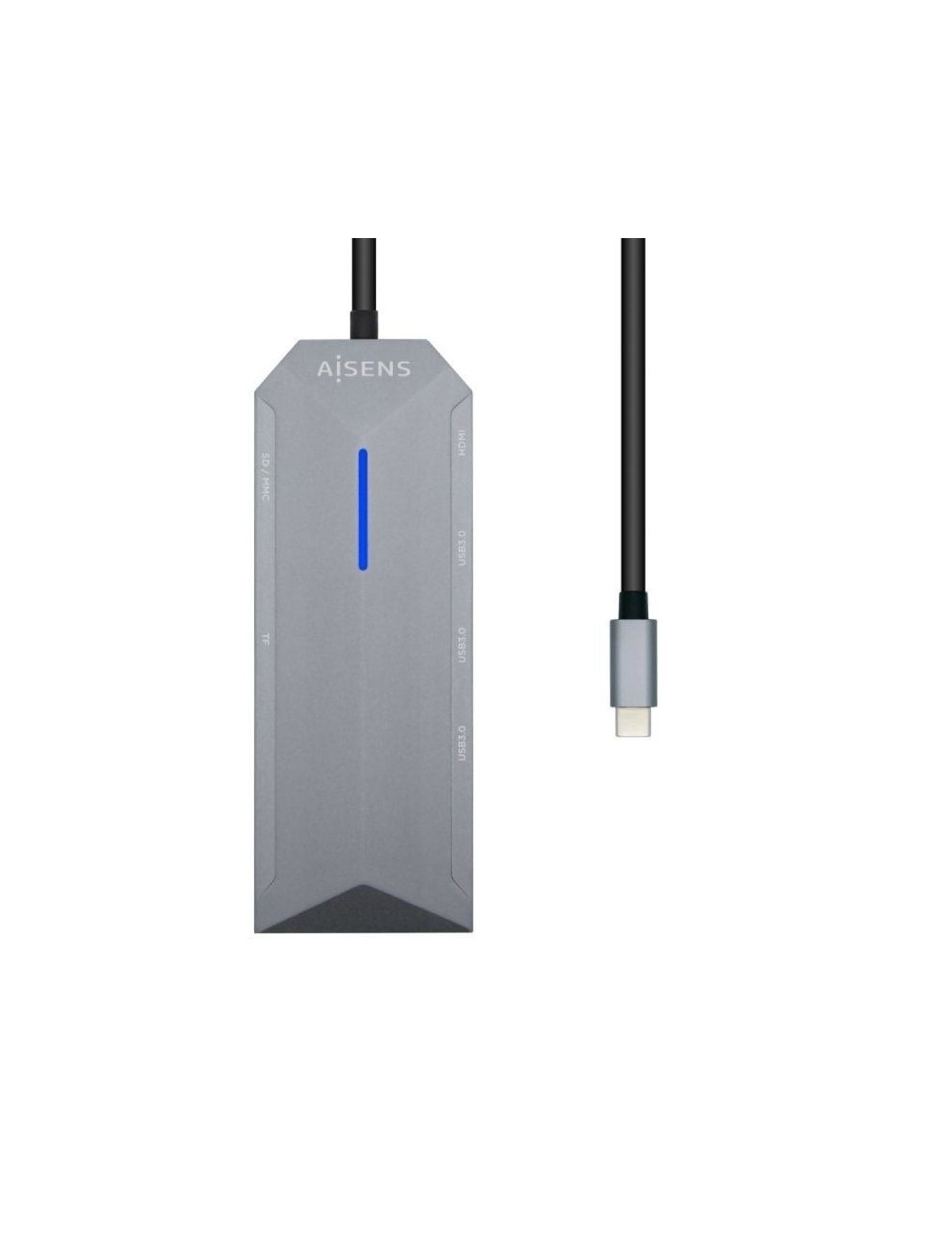 Docking USB Tipo-C Aisens ASUC-8P004-GR/ 1xHDMI 4K/ 3xUSB/ 1xRJ45/ 1xLector Tarjetas / 1xUSB Tipo-C PD/ Gris