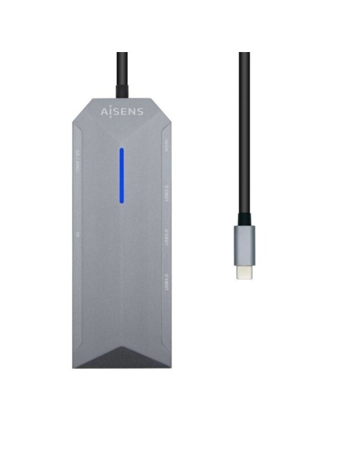 Docking USB Tipo-C Aisens ASUC-8P004-GR/ 1xHDMI 4K/ 3xUSB/ 1xRJ45/ 1xLector Tarjetas / 1xUSB Tipo-C PD/ Gris