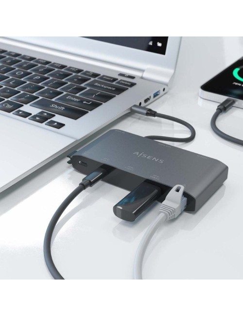 Docking USB Tipo-C Aisens ASUC-8P010-GR/ 1xHDMI 4K/ 1xVGA/ 2xUSB/ 1xRJ45/ 2xUSB Tipo-C/ 1xUSB Tipo-C PD/ Gris