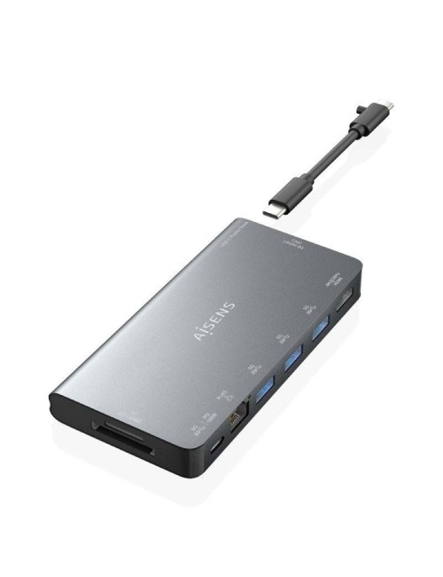 Docking USB Tipo-C Aisens ASUC-8P015-GR/ 1xHDMI 4K/ 3xUSB/ 1xRJ45/ 1xLector Tarjetas / 1xUSB Tipo-C/ Gris
