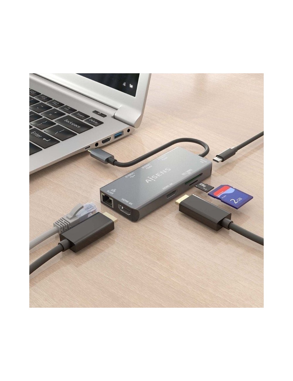 Docking USB Tipo-C Aisens ASUC-9P018-GR/ 2xHDMI 4K/ 3xUSB/ 1xRJ45/ 1xLector Tarjetas/ 1xUSB Tipo-C PD/ Gris