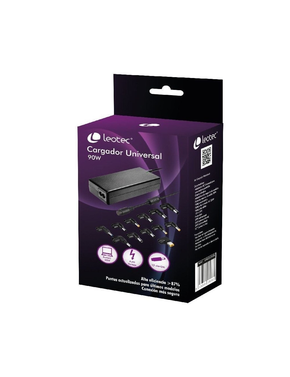 Cargador de Portátil Leotec Home/ 90W/ Automático/ 12 Conectores/ Voltaje 15-20V