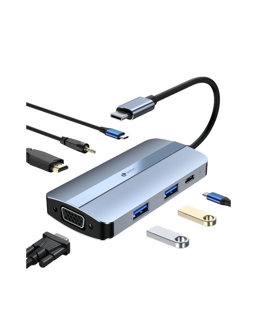 Docking USB Tipo-C Leotec LEDS04/ 2xUSB/ 1xUSB Tipo-C/ 1xUSB Tipo-C PD/ 1xHDMI 4K/ 1xVGA/ 1xAudio/ Azul