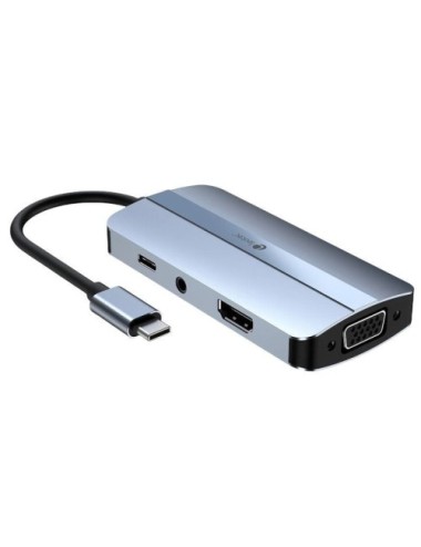 Docking USB Tipo-C Leotec LEDS04/ 2xUSB/ 1xUSB Tipo-C/ 1xUSB Tipo-C PD/ 1xHDMI 4K/ 1xVGA/ 1xAudio/ Azul