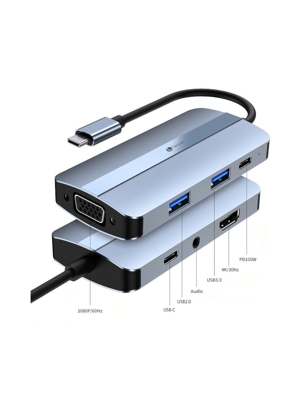 Docking USB Tipo-C Leotec LEDS04/ 2xUSB/ 1xUSB Tipo-C/ 1xUSB Tipo-C PD/ 1xHDMI 4K/ 1xVGA/ 1xAudio/ Azul