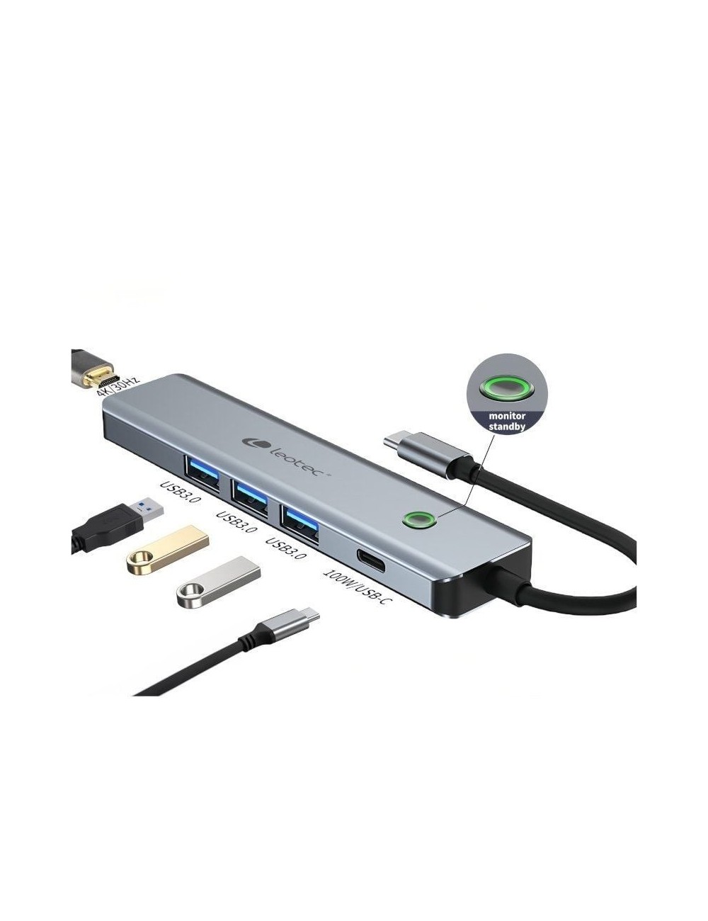 Docking USB Tipo-C Leotec LEDS05/ 3xUSB/ 1xUSB Tipo-C PD/ 1xHDMI 4K/ Gris
