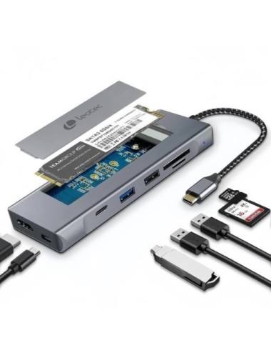 Docking USB Tipo-C Leotec LEDS07/ Ranura SSD M.2/ 2xUSB/ 1xUSB Tipo-C/ 1xHDMI 4K/ 1xLector Tarjetas SD y MicroSD/ 1xUSB Tipo-C P