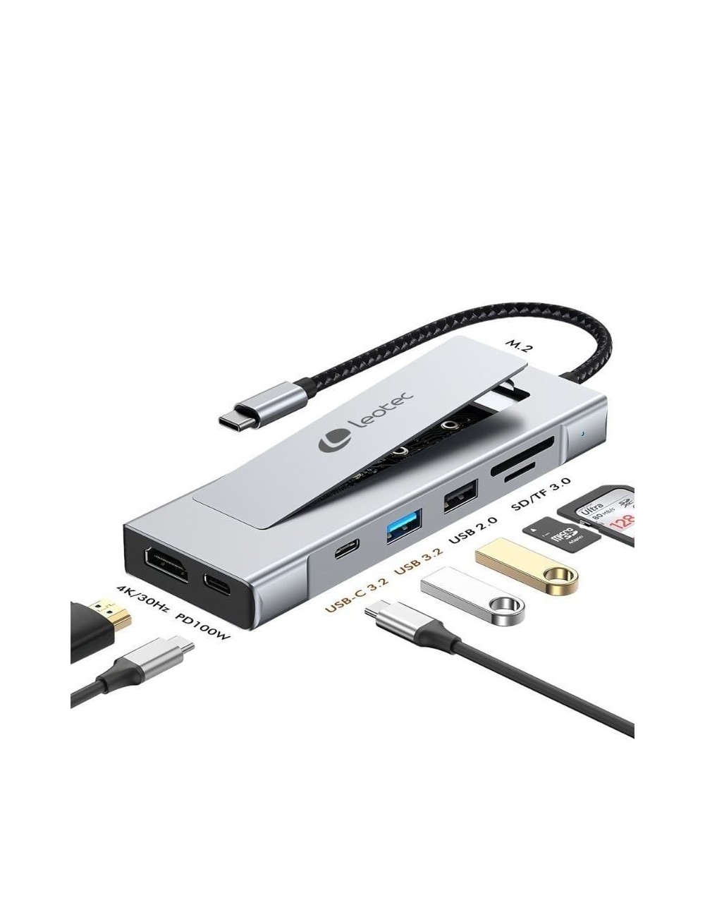 Docking USB Tipo-C Leotec LEDS07/ Ranura SSD M.2/ 2xUSB/ 1xUSB Tipo-C/ 1xHDMI 4K/ 1xLector Tarjetas SD y MicroSD/ 1xUSB Tipo-C P