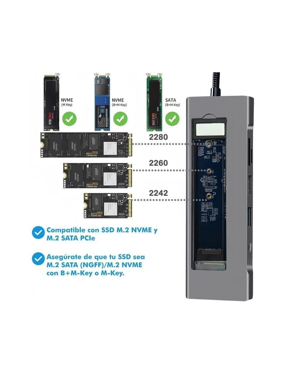 Docking USB Tipo-C Leotec LEDS07/ Ranura SSD M.2/ 2xUSB/ 1xUSB Tipo-C/ 1xHDMI 4K/ 1xLector Tarjetas SD y MicroSD/ 1xUSB Tipo-C P