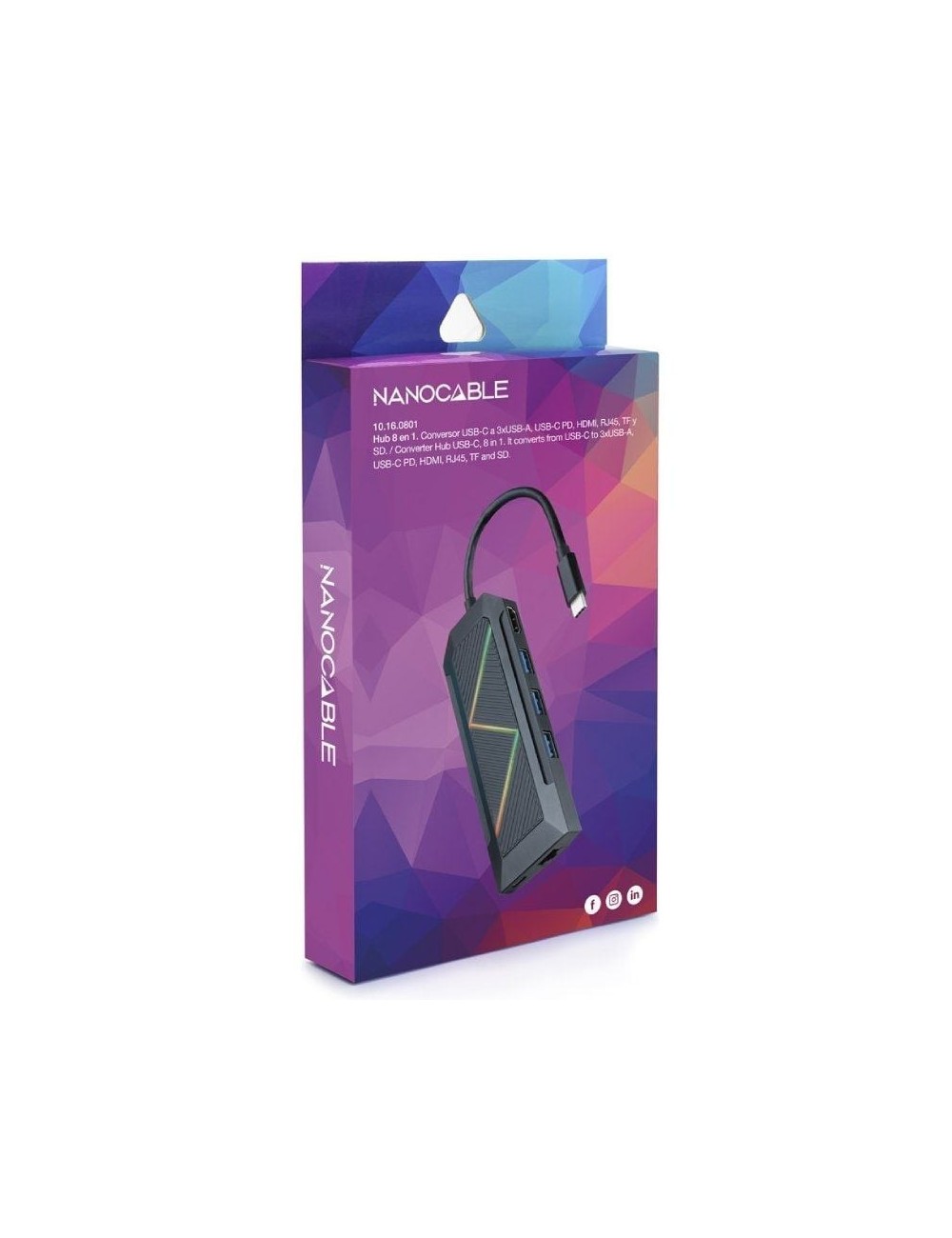 Docking USB Tipo-C Nanocable 10.16.0801/ 3xUSB/ 1xUSB Tipo-C PD/ 1xHDMI/ 1xRJ45/ 1xLector Tarjetas SD TF