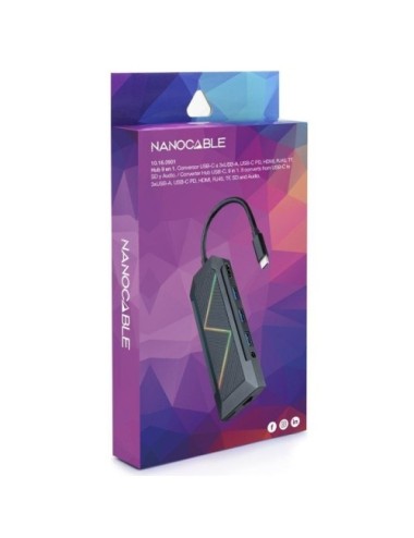 Docking USB Tipo-C Nanocable 10.16.0901/ 3xUSB/ 1xUSB Tipo-C PD/ 1xHDMI/ 1xRJ45/ 1xLector Tarjetas SD TF/ Audio