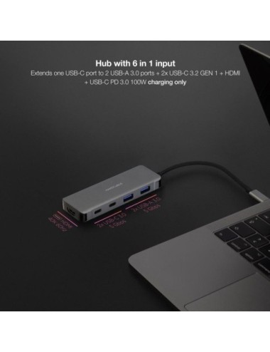 Docking Tipo-C Nanocable 10.16.1006/ 2xUSB/ 1xHDMI 4K/ 2xUSB Tipo-C/ 1xUSB Tipo-C PD/ Gris