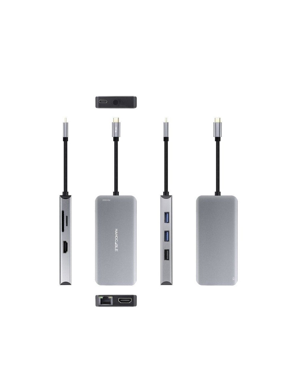 Docking Tipo-C Nanocable 10.16.1009/ 3xUSB/ 2xHDMI 4K/ 1xRJ45/ 1xLector tarjetas/ 1xUSB Tipo-C PD/ Gris