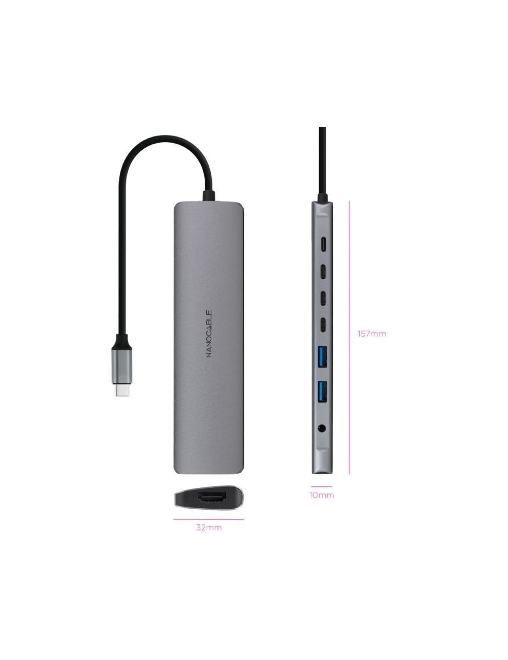 Docking Tipo-C Nanocable 10.16.4608/ 2xUSB/ 3xUSB Tipo-C/ 1xHDMI 4K/ 1xJack 3.5/ 1xUSB Tipo-C PD/ Gris