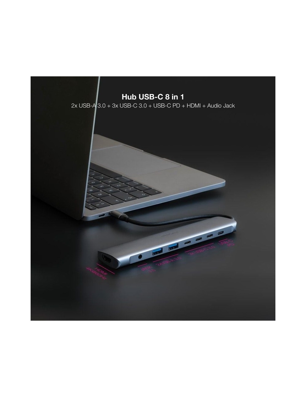 Docking Tipo-C Nanocable 10.16.4608/ 2xUSB/ 3xUSB Tipo-C/ 1xHDMI 4K/ 1xJack 3.5/ 1xUSB Tipo-C PD/ Gris