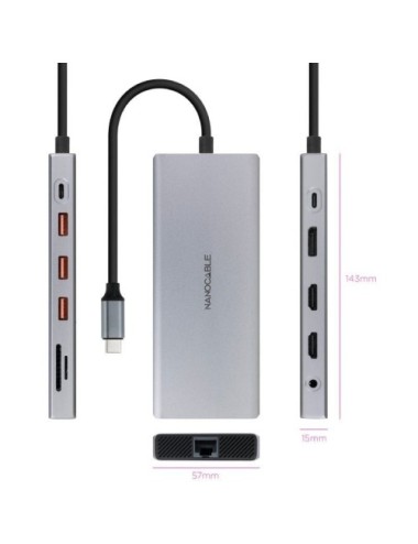 Docking Tipo-C Nanocable 10.16.4612/ 3xUSB/ 1xUSB Tipo-C/ 2xHDMI 4K/ 1xDisplayPort/ 1xRJ45/ 1xLector tarjetas/ 1xJack 3.5/ 1xUSB