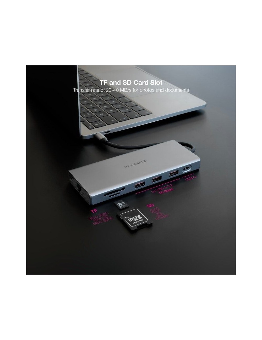 Docking Tipo-C Nanocable 10.16.4612/ 3xUSB/ 1xUSB Tipo-C/ 2xHDMI 4K/ 1xDisplayPort/ 1xRJ45/ 1xLector tarjetas/ 1xJack 3.5/ 1xUSB