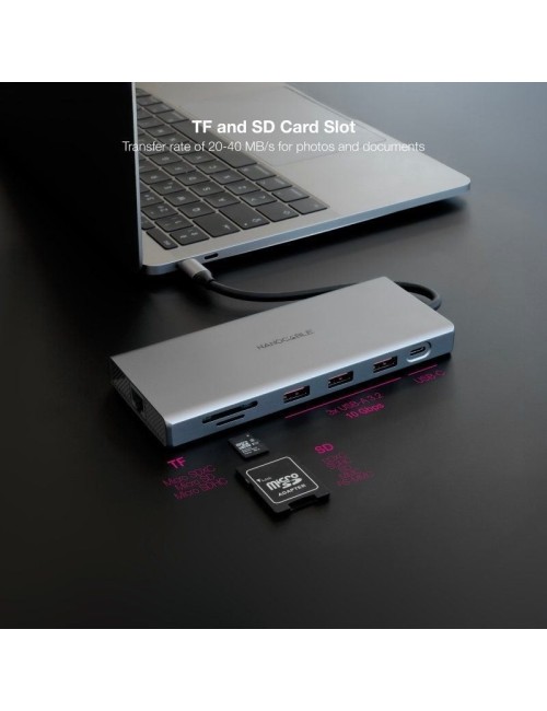 Docking Tipo-C Nanocable 10.16.4612/ 3xUSB/ 1xUSB Tipo-C/ 2xHDMI 4K/ 1xDisplayPort/ 1xRJ45/ 1xLector tarjetas/ 1xJack 3.5/ 1xUSB