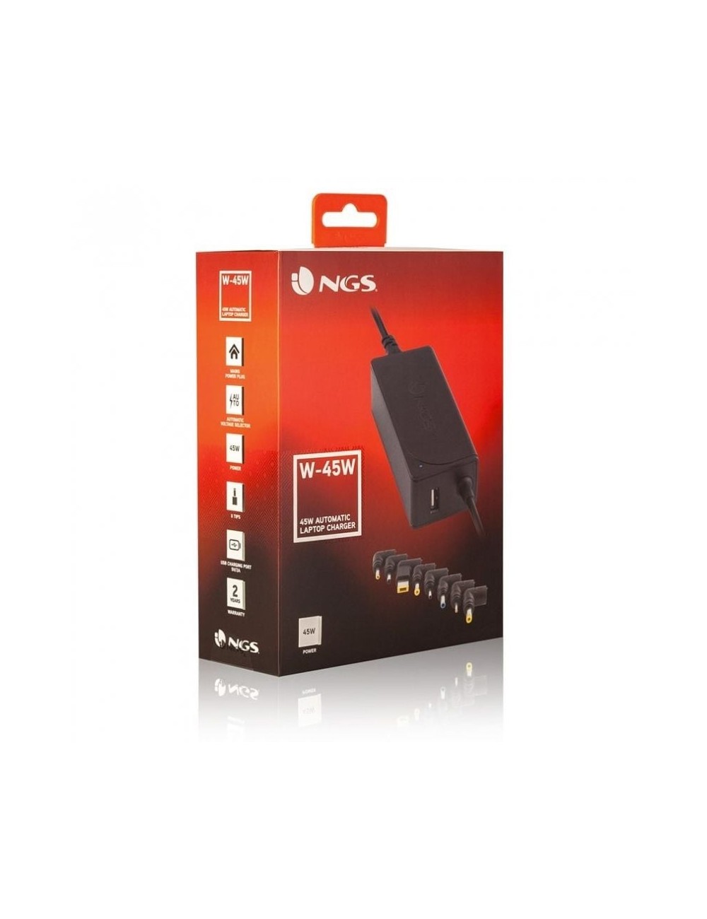 CARREGADOR UNIVERSAL DE PORTATIL NGS W-45W AUTOMATIC VOLTATGE 19-20V AMPERATGE 2.1-2.31A SORTIDA USB