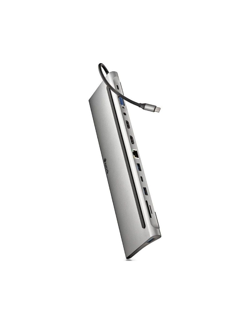 Docking USB Tipo-C NGS WonderDock12/ 3xUSB/ 2xHDMI 4K/ 1xVGA/ 1xRJ45/ 1xLector de Tarjetas/ 1xJack 3.5/ 1xUSB Tipo-C PD/ Gris