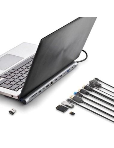 Docking USB Tipo-C NGS WonderDock12/ 3xUSB/ 2xHDMI 4K/ 1xVGA/ 1xRJ45/ 1xLector de Tarjetas/ 1xJack 3.5/ 1xUSB Tipo-C PD/ Gris