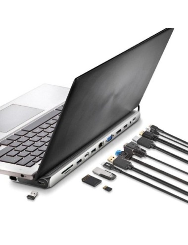 Docking USB Tipo-C NGS WonderDock 12 Pro/ 3xUSB/ 2xHDMI 4K/ 1xVGA/ 1xRJ45/ 1xLector de Tarjetas/ 1xJack 3.5/ 1xUSB Tipo-C PD/ Gr