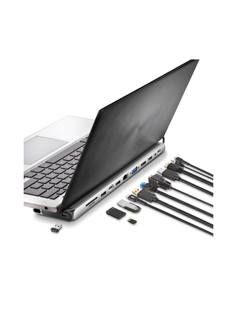 Docking USB Tipo-C NGS WonderDock 12 Pro/ 3xUSB/ 2xHDMI 4K/ 1xVGA/ 1xRJ45/ 1xLector de Tarjetas/ 1xJack 3.5/ 1xUSB Tipo-C PD/ Gr