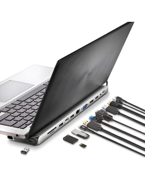 Docking USB Tipo-C NGS WonderDock 12 Pro/ 3xUSB/ 2xHDMI 4K/ 1xVGA/ 1xRJ45/ 1xLector de Tarjetas/ 1xJack 3.5/ 1xUSB Tipo-C PD/ Gr
