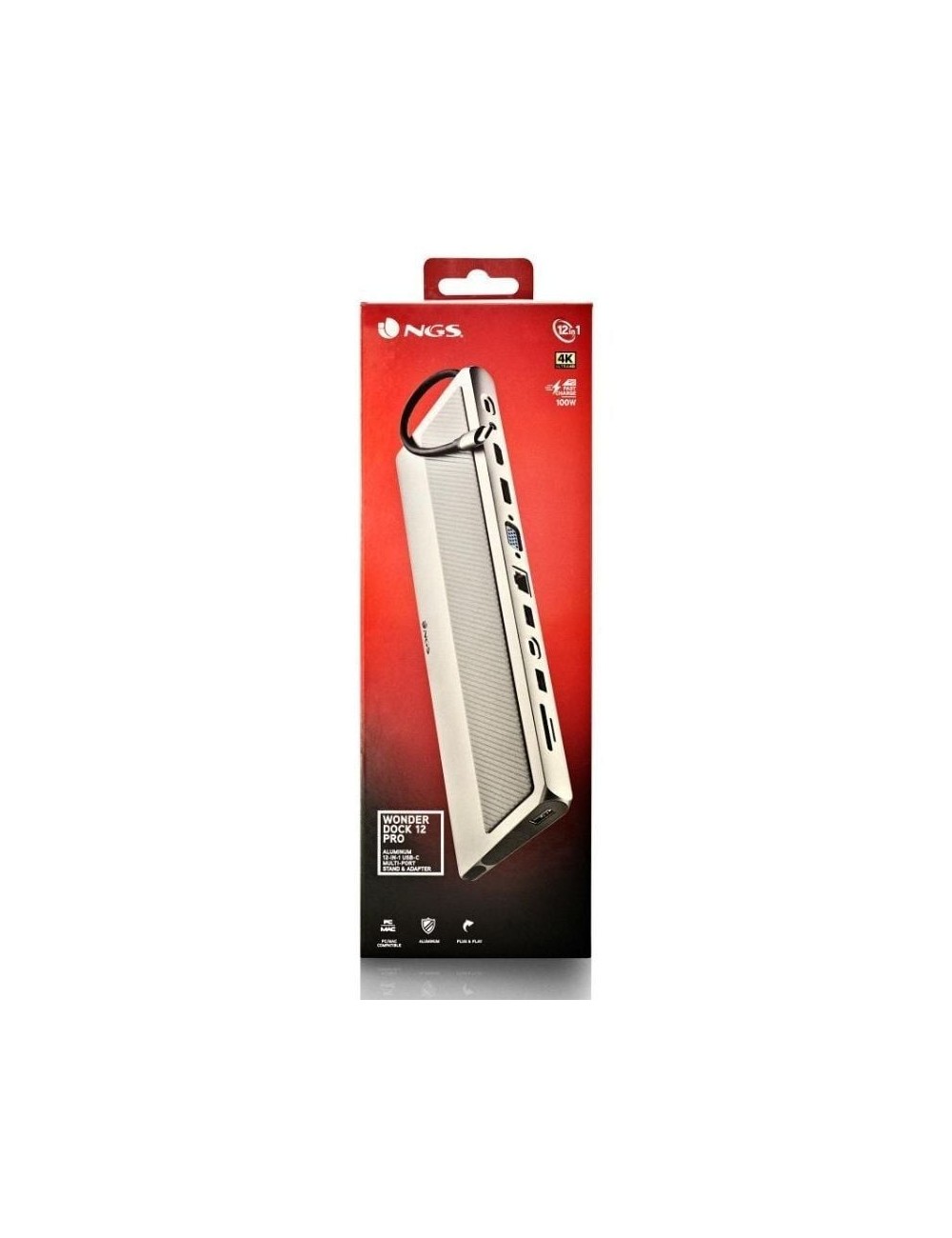 Docking USB Tipo-C NGS WonderDock 12 Pro/ 3xUSB/ 2xHDMI 4K/ 1xVGA/ 1xRJ45/ 1xLector de Tarjetas/ 1xJack 3.5/ 1xUSB Tipo-C PD/ Gr