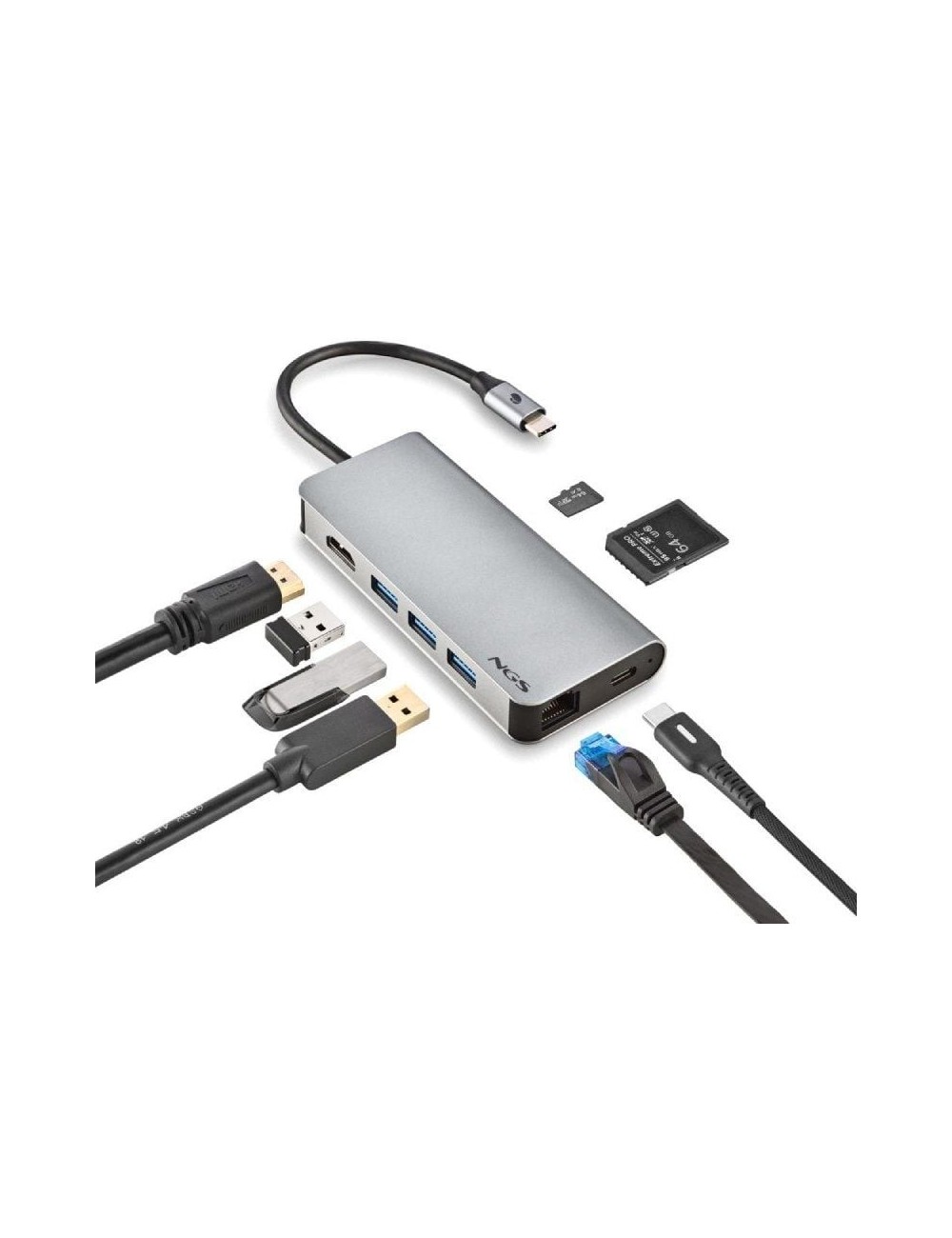 Docking USB Tipo-C NGS WonderDock8/ 3xUSB/ 1xUSB Tipo-C DP/ 1xHDMI 4K/ 1xRJ45/ 1xLector Tarjetas SD