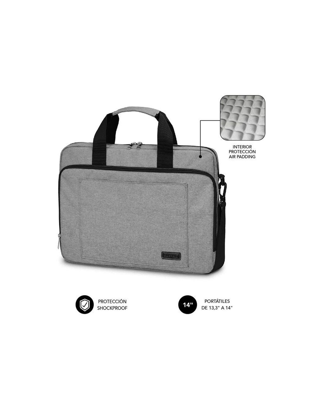 Maletín Subblim Air Padding Laptop Bag para Portátiles hasta 14'/ Cinta para Trolley/ Gris