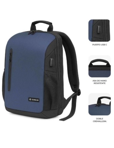 Mochila Subblim Xpand Air Padding Backpack para Portátiles hasta 15.6'/ 21L/ Puerto USB/ Azul